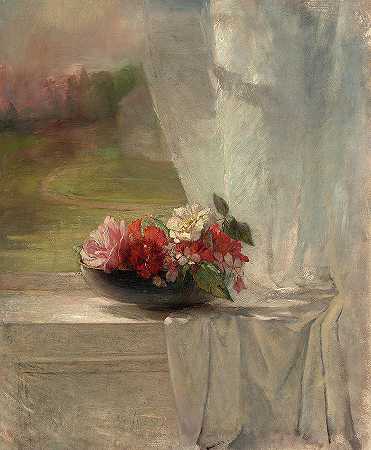 窗台上的花朵，1861年`Flowers on a Window Ledge, 1861 by John La Farge