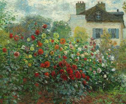1873年，大丽花花园的一角`Corner of the Garden with Dahlias, 1873 by Claude Monet