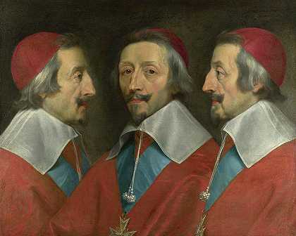 黎塞留红衣主教的三幅肖像画，1642年`Triple Portrait of Cardinal de Richelieu, 1642 by Philippe de Champaigne