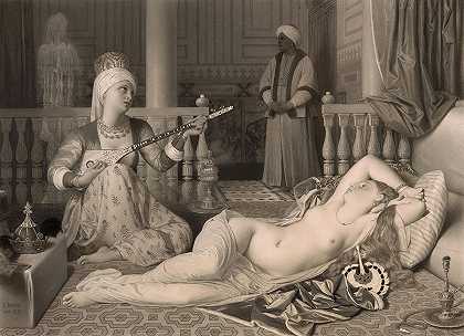 《带奴隶的奥达利斯克》，1842年`Odalisque with Slave, 1842 by Jean-Auguste-Dominique Ingres