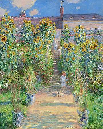 1881年，维特维尔的艺术家花园`The Artist\’s Garden at Vetheuil, 1881 by Claude Monet