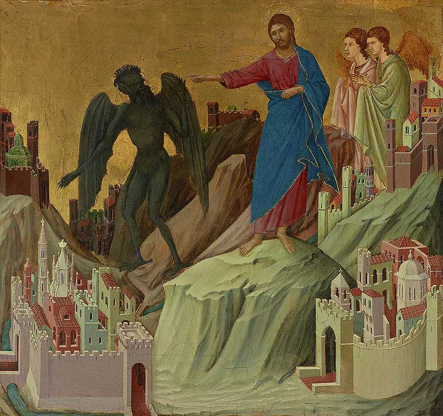 基督在山上的诱惑，1311年`The Temptation of Christ on the Mountain, 1311 by Duccio