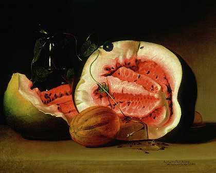 瓜类和牵牛花，1813年`Melons and Morning Glories, 1813 by Raphaelle Peale