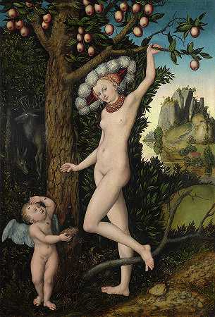 丘比特向维纳斯抱怨，1525年`Cupid complaining to Venus, 1525 by Lucas Cranach
