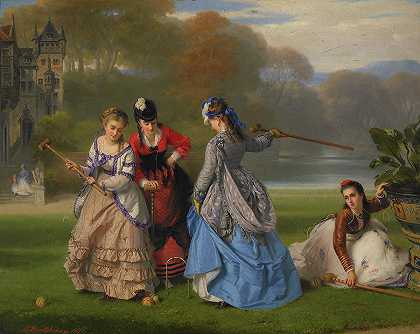 槌球运动员，1871年`Croquet Players, 1871 by Charles Edouard Boutibonne