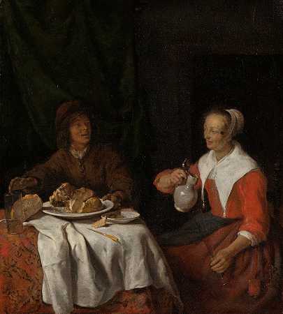 男人和女人吃饭`Man and Woman at a Meal (1650 ~ 1660) by Gabriel Metsu