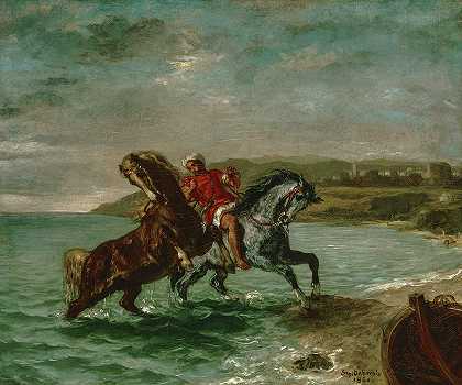 1860年出海的马`Horses Coming Out of the Sea, 1860 by Eugene Delacroix