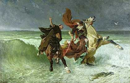 格拉德隆国王的飞行，1884年`Flight of King Gradlon, 1884 by Evariste Vital Luminais
