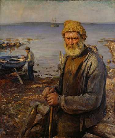 老渔夫`The old Fisherman (1891) by Hans Heyerdahl