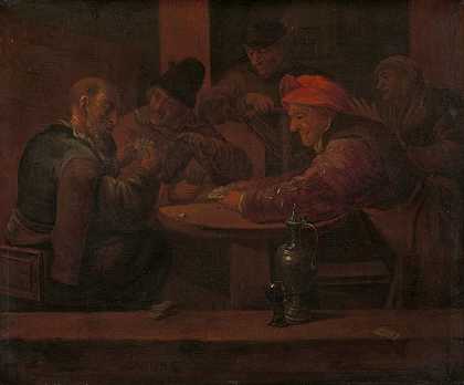 在酒馆里打牌的男人`Men Playing Cards in a Tavern (c. 1660 ~ c. 1680) by Daniel Boone
