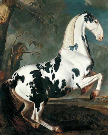 斑纹马的肖像`Portrait of a Dappled Horse by Johann Georg de Hamilton
