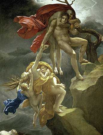 1806年的洪水场景`A Flood Scene, 1806 by Anne-Louis Girodet de Roussy-Trioson