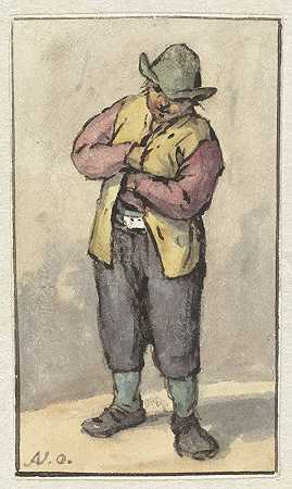 戴着绿色帽子站着的农民`Staande boer met groene hoed (1800 ~ 1900) by Adriaen van Ostade