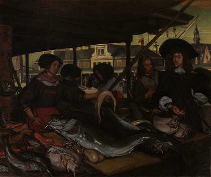 阿姆斯特丹的Nieuwe Vismarkt（新鱼市场）`The Nieuwe Vismarkt (New Fish Market) in Amsterdam (1655 ~ 1692) by Emanuel de Witte