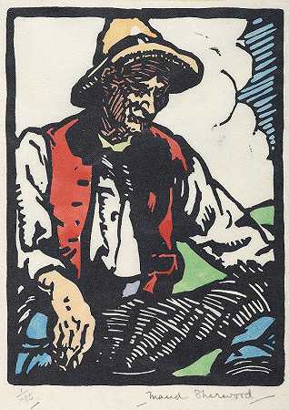 坐着的农民`Seated peasant (1928) by Maud Sherwood