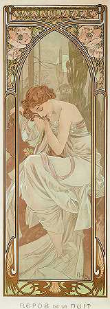 《夜的安息》，1899年`Night\’s Rest, 1899 by Alfons Mucha