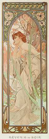 《黄昏沉思》，1899年`Evening contemplation, 1899 by Alfons Mucha