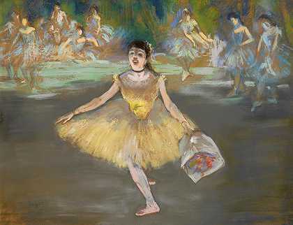 拿着花束的舞者，芭蕾舞演员`Dancer with a Bouquet, Ballerina by Edgar Degas