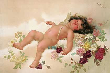 《玫瑰间的爱》，1894年`Love Among the Roses, 1894 by Virgilio Tojetti