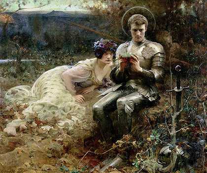 《珀西瓦尔爵士的诱惑》，1894年`The Temptation of Sir Percival, 1894 by Arthur Hacker