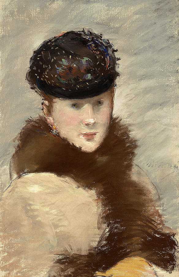 Mery Laurent穿着一件小Toque，1882年`Mery Laurent Wearing a Small Toque, 1882 by Edouard Manet