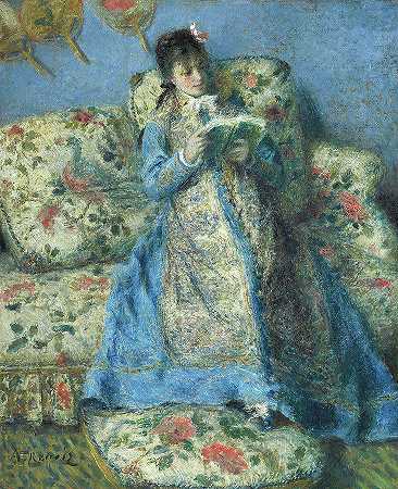 克劳德·莫内夫人肖像，1874年`Portrait of Madame Claude Monet, 1874 by Pierre-Auguste Renoir