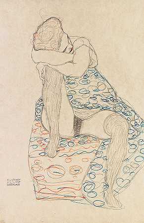 坐着的人像，裙子收拢，1910年`Seated Figure with Gathered up Skirt, 1910 by Gustav Klimt