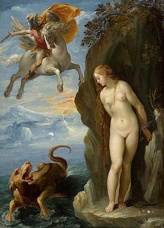 珀尔修斯拯救仙女座，1595年`Perseus Rescuing Andromeda, 1595 by Giuseppe Cesari