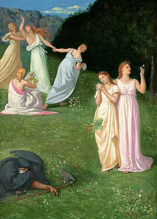 《死亡与少女》，1872年`Death and the Maidens, 1872 by Pierre Puvis De Chavannes