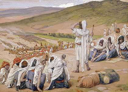1902年，雅各看见以扫来迎接他`Jacob Sees Esau Coming to Meet Him, 1902 by James Tissot