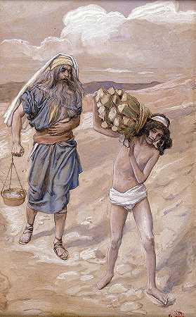 1902年，艾萨克为受害者运送木柴`Isaac carries firewood for his victim, 1902 by James Tissot
