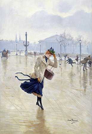 风日，协和广场，1890年`Windy Day, Place de la Concorde, 1890 by Jean Beraud