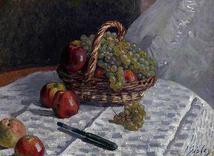 篮子里的苹果和葡萄，1881年`Apples and Grapes in a Basket, 1881 by Alfred Sisley