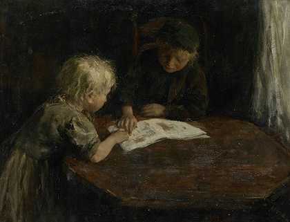 拿着图画书的孩子们`Children with a Picture~book (1880 ~ 1910) by Jacob Simon Hendrik Kever