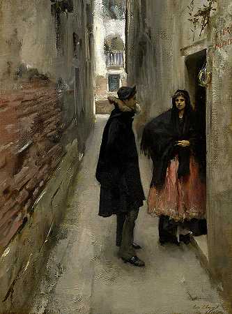 威尼斯的一条街，1882年`A Street in Venice, 1882 by John Singer Sargent