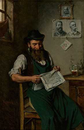 看报纸的商人`A tradesman reading a newspaper (1891) by Hermann Kern