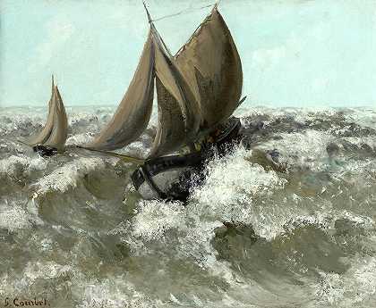 帆船，海景，1869年`The Sailboat, Seascape, 1869 by Gustave Courbet