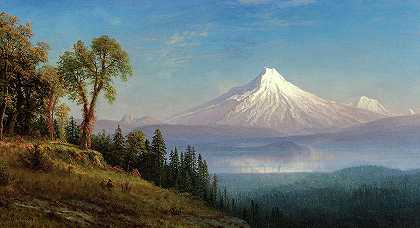 圣海伦斯山，哥伦比亚河，俄勒冈州`Mount Saint Helens, Columbia River, Oregon by Albert Bierstadt