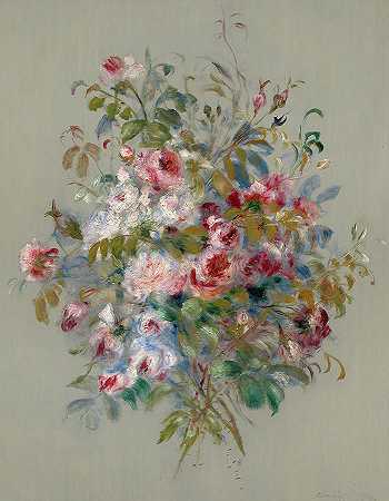 玫瑰束，1879年`Bouquet of Roses, 1879 by Pierre-Auguste Renoir