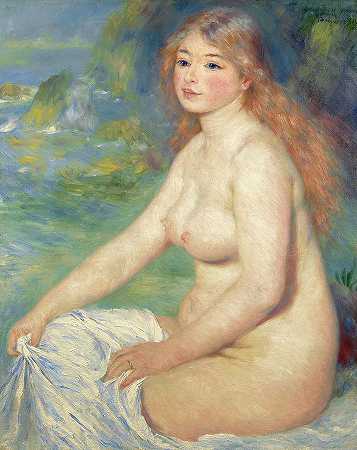 金发碧眼的游泳者，1881年`Blonde Bather, 1881 by Pierre-Auguste Renoir