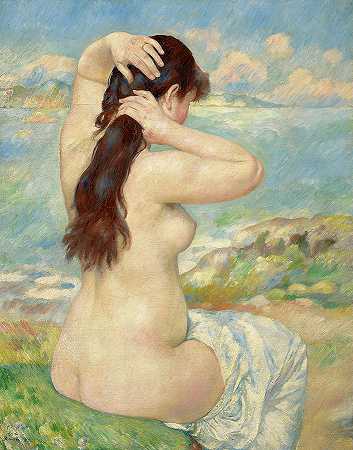 沐浴者整理她的头发，1885年`Bather Arranging Her Hair, 1885 by Pierre-Auguste Renoir