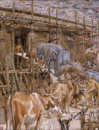 动物们进入方舟，1902年`The Animals Enter the Ark, 1902 by James Tissot