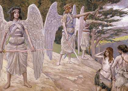 亚当和夏娃被赶出天堂，1902年`Adam and Eve Driven From Paradise, 1902 by James Tissot