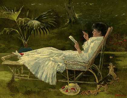 女雷丁，1910年`Woman Reading, 1910 by Barbour