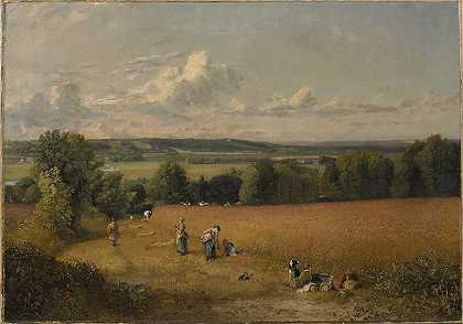麦田，1816年`The Wheat Field, 1816 by John Constable
