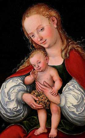 《麦当娜与葡萄之子》，1537年`Madonna and Child with Grapes, 1537 by Lucas Cranach the Elder
