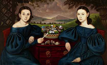 伊丽莎·安和阿德莉亚·杜森贝里的肖像，1838年`Portrait of Eliza Ann and Adelia Dusenberry, 1838 by Orlando Hand Bears