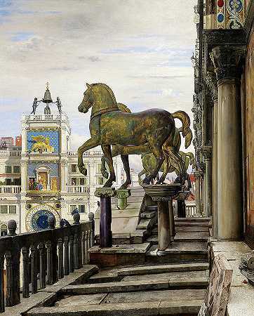 1876年威尼斯圣马可的青铜马`The Bronze Horses of San Marco, Venice, 1876 by Charles Caryl Coleman