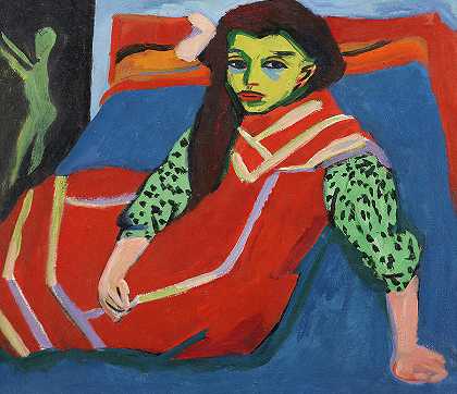 坐着的女孩，1910年`Seated Girl, 1910 by Ernst Ludwig Kirchner