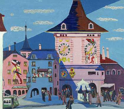 伯尔尼与贝尔塔，1935年`Bern with Belltower, 1935 by Ernst Ludwig Kirchner